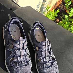 Earth Origins Sid Women 9.5M Navy Blue Leather Comfort Hook/Loop Walking Sneaker